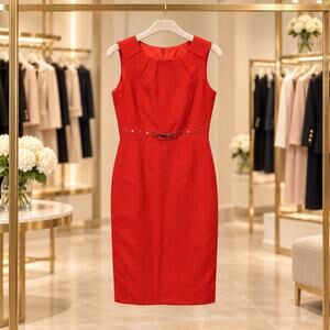Tahari ASL Up Town Professional Jacquard Sleeveless Studded Faux Belt Dress